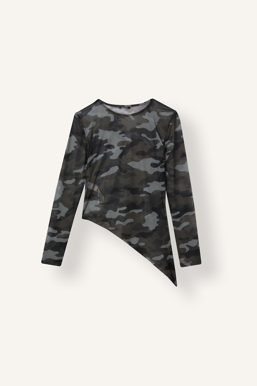 Women Black Slim Fit Tulle Long Sleeve T-Shirt