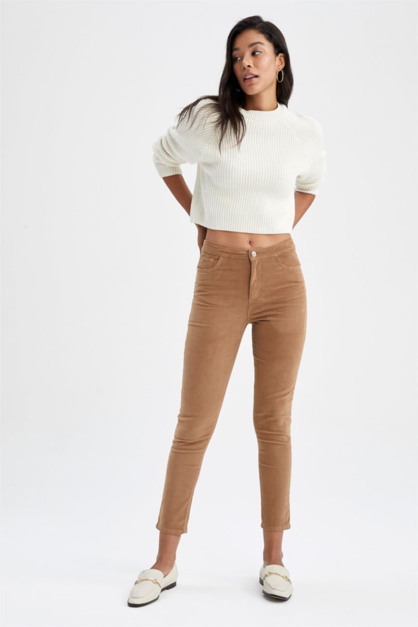 WOMAN Camel High Waist Skinny Fit Trousers