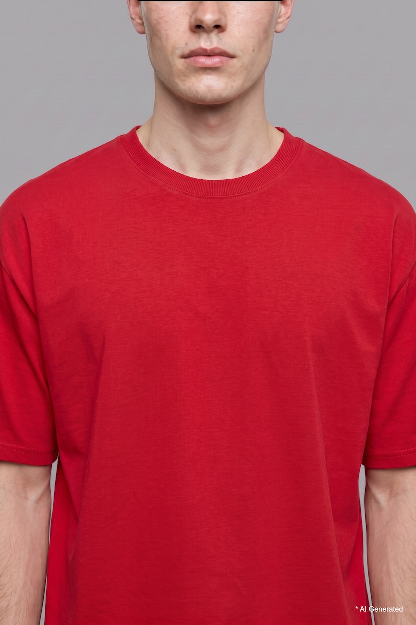 MAN Red 100% Cotton Boxy Fit Crew Neck Basic T-Shirt