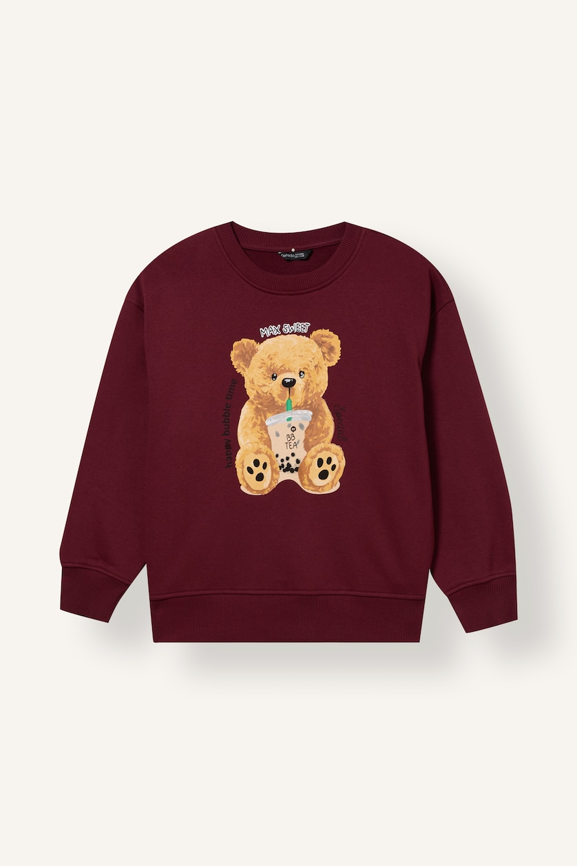 Young Girls - Teen Girls Bordeaux Woman Oversize Fit Crew Neck Sweatshirt