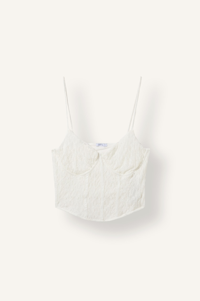 Women White Slim Fit Lace Heart Collar Tank Top