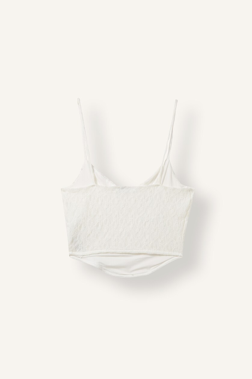 Women White Slim Fit Lace Heart Collar Tank Top