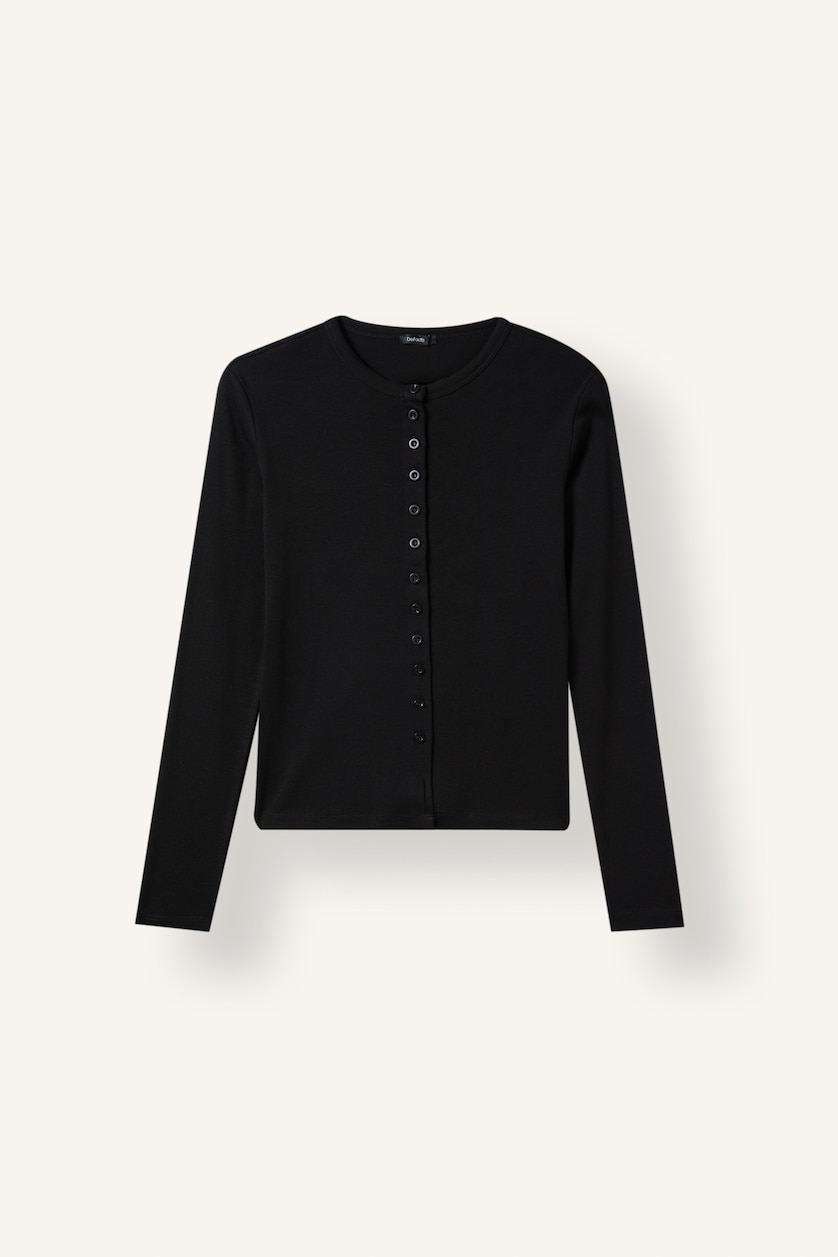 Kadın Siyah Slim Fit Düğmeli Ribana Basic Hırka