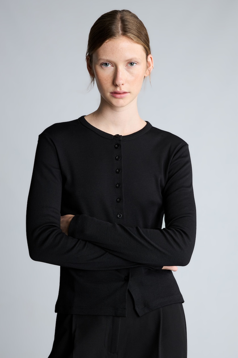 حريمي أسود 100% Cotton Slim Fit Ribbed Basic T-Shirt