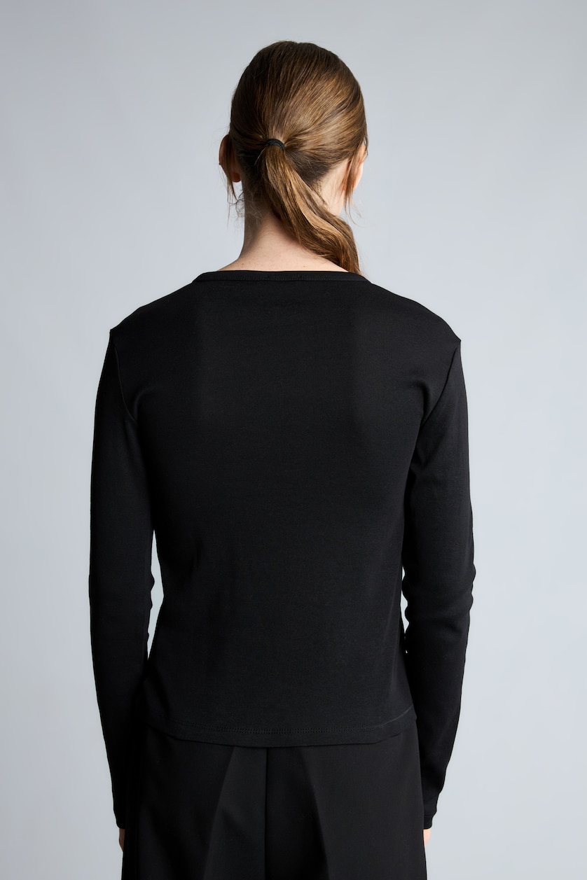 حريمي أسود 100% Cotton Slim Fit Ribbed Basic T-Shirt