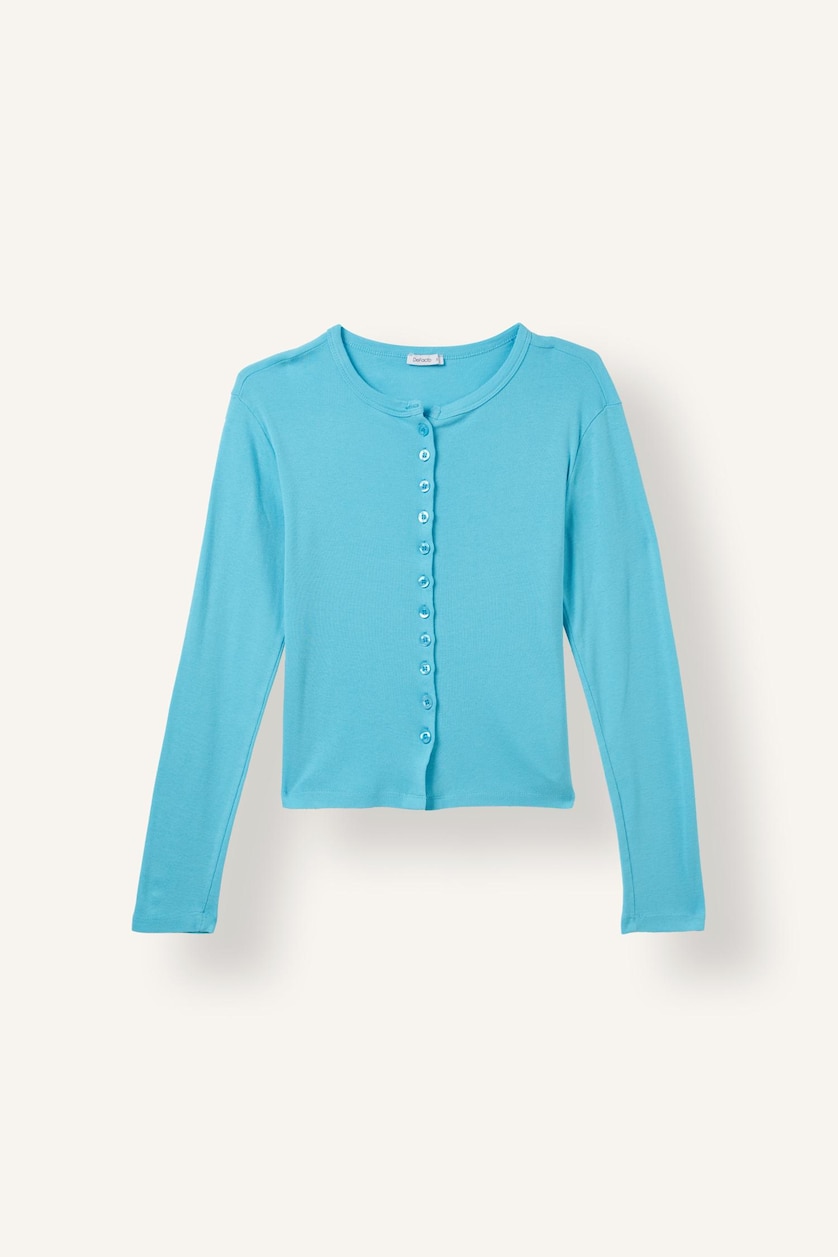 Kadın Deniz Mavisi Slim Fit Düğmeli Ribana Basic Hırka