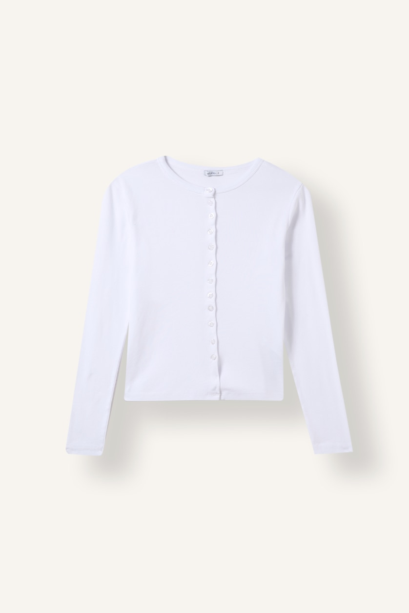 Kadın Beyaz Slim Fit Düğmeli Ribana Basic Hırka