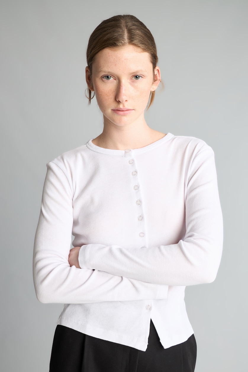 WOMAN White 100% Cotton Slim Fit Ribbed Basic Cardigan