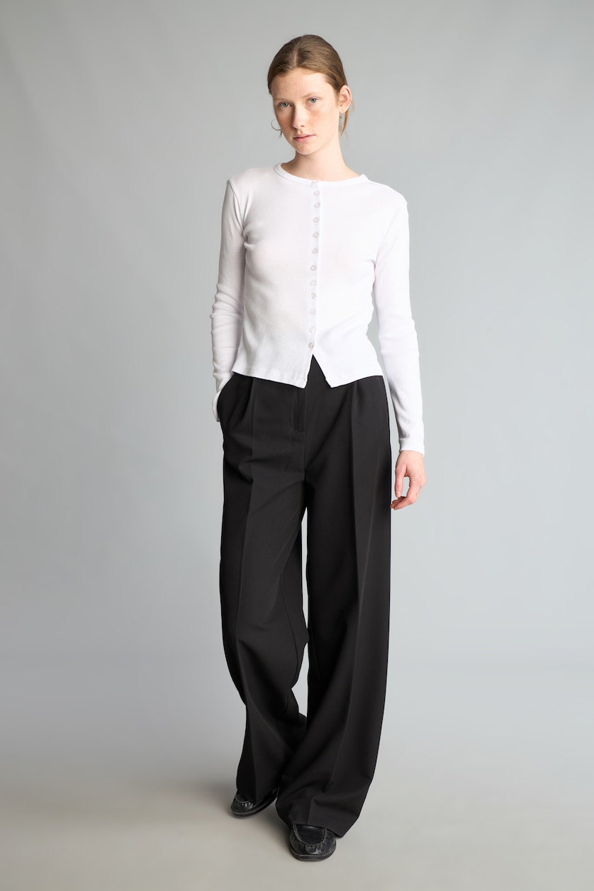WOMAN White 100% Cotton Slim Fit Ribbed Basic Cardigan