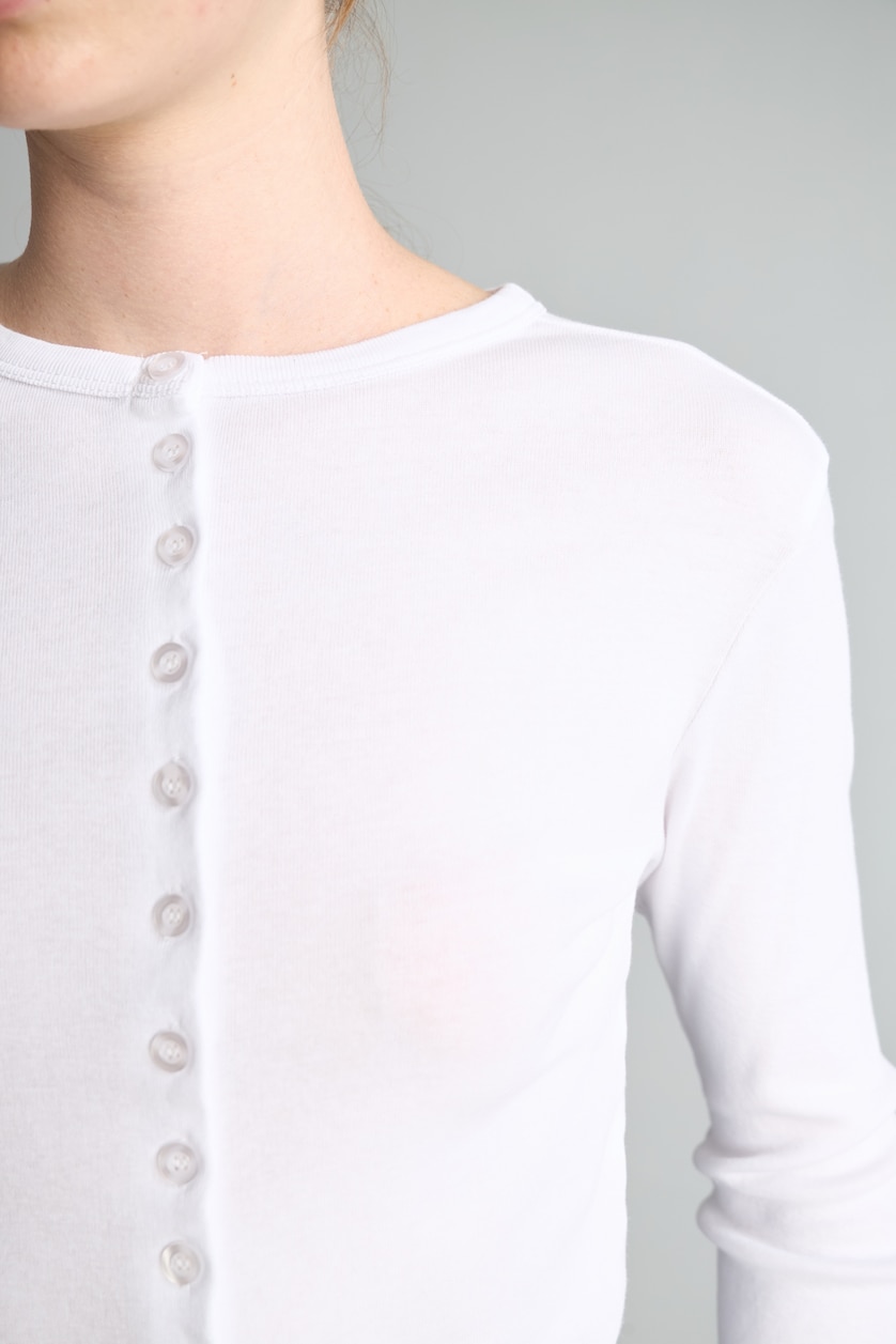 WOMAN White 100% Cotton Slim Fit Ribbed Basic Cardigan