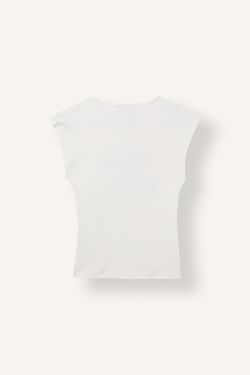 Women White Slim Fit Ribana Short Sleeve T-Shirt