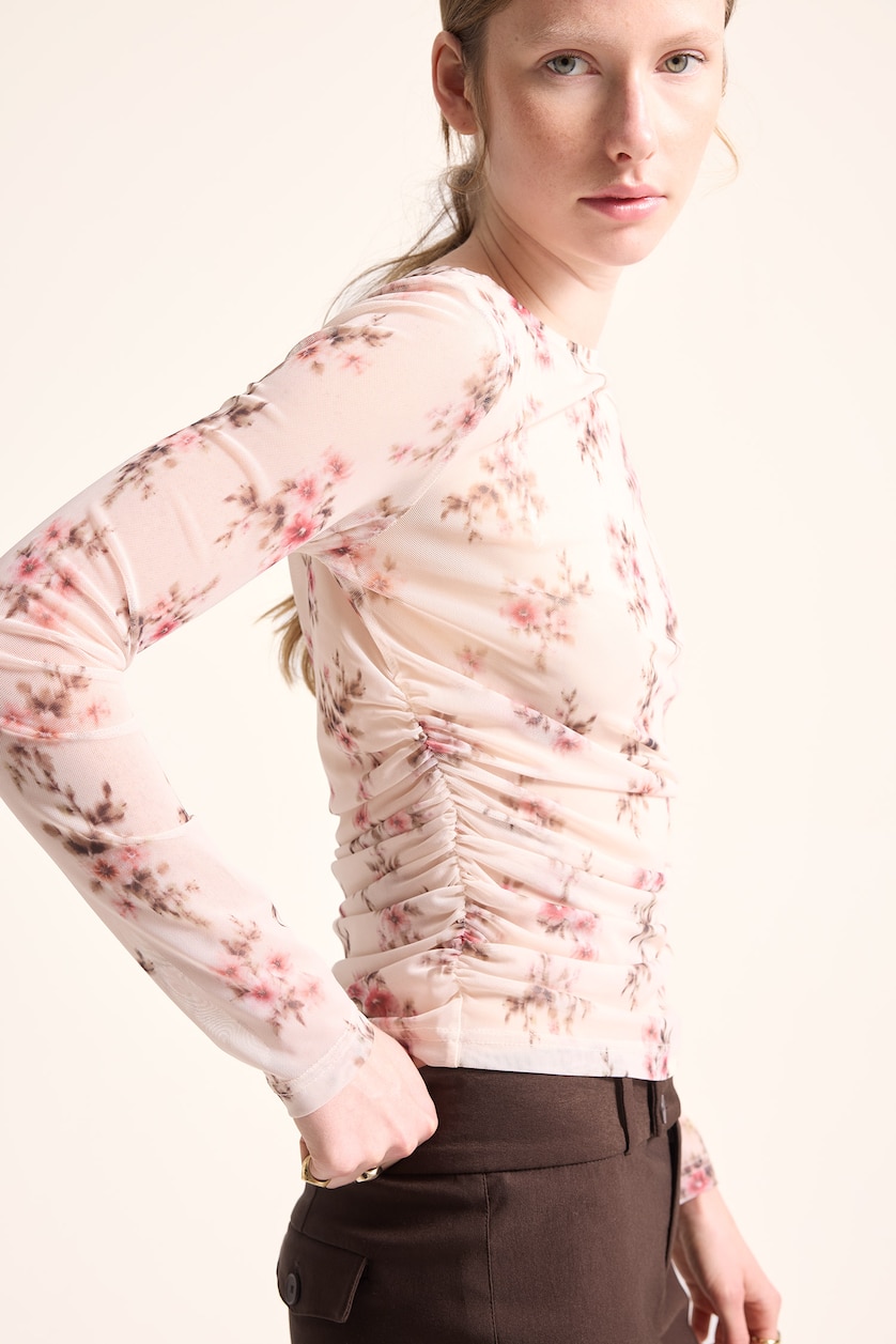 WOMAN Ecru Slim Fit Tulle Long Sleeve T-Shirt