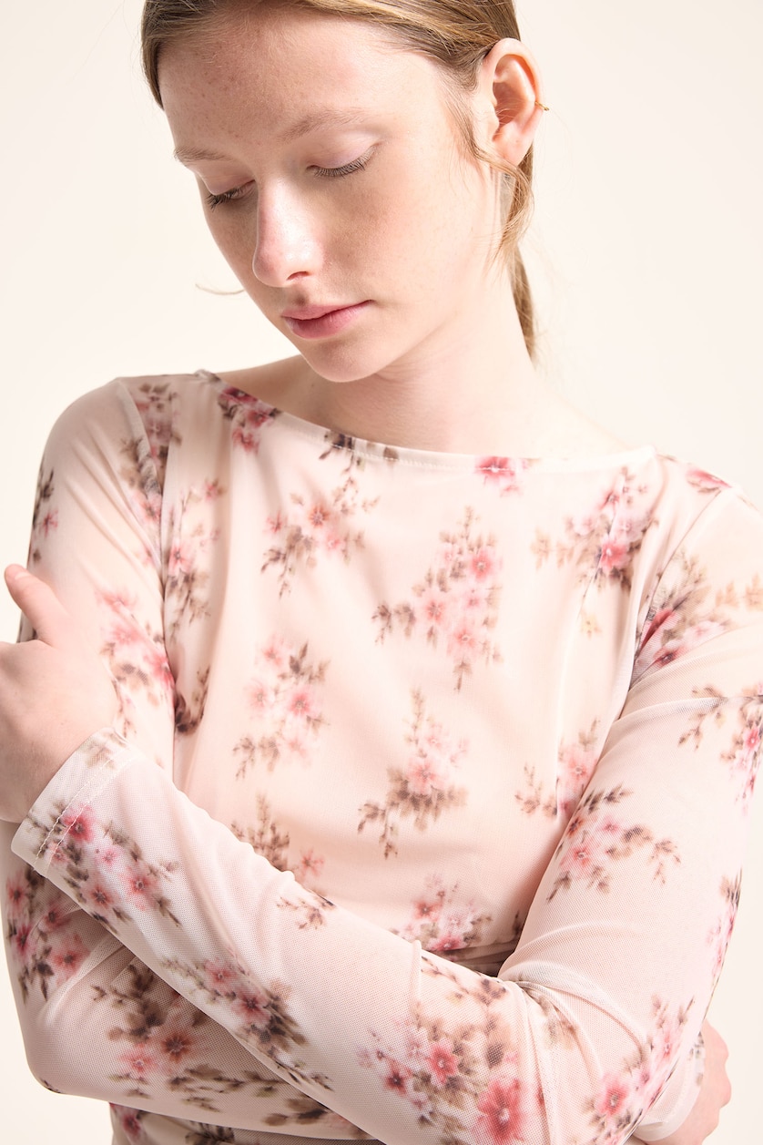 WOMAN Ecru Slim Fit Tulle Long Sleeve T-Shirt