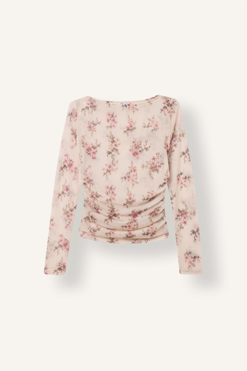 WOMAN Ecru Slim Fit Tulle Long Sleeve T-Shirt