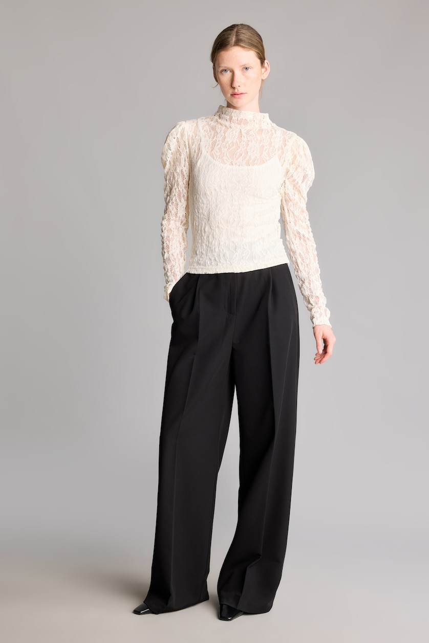 Women Ecru Slim Fit Lace Long Sleeve T-Shirt