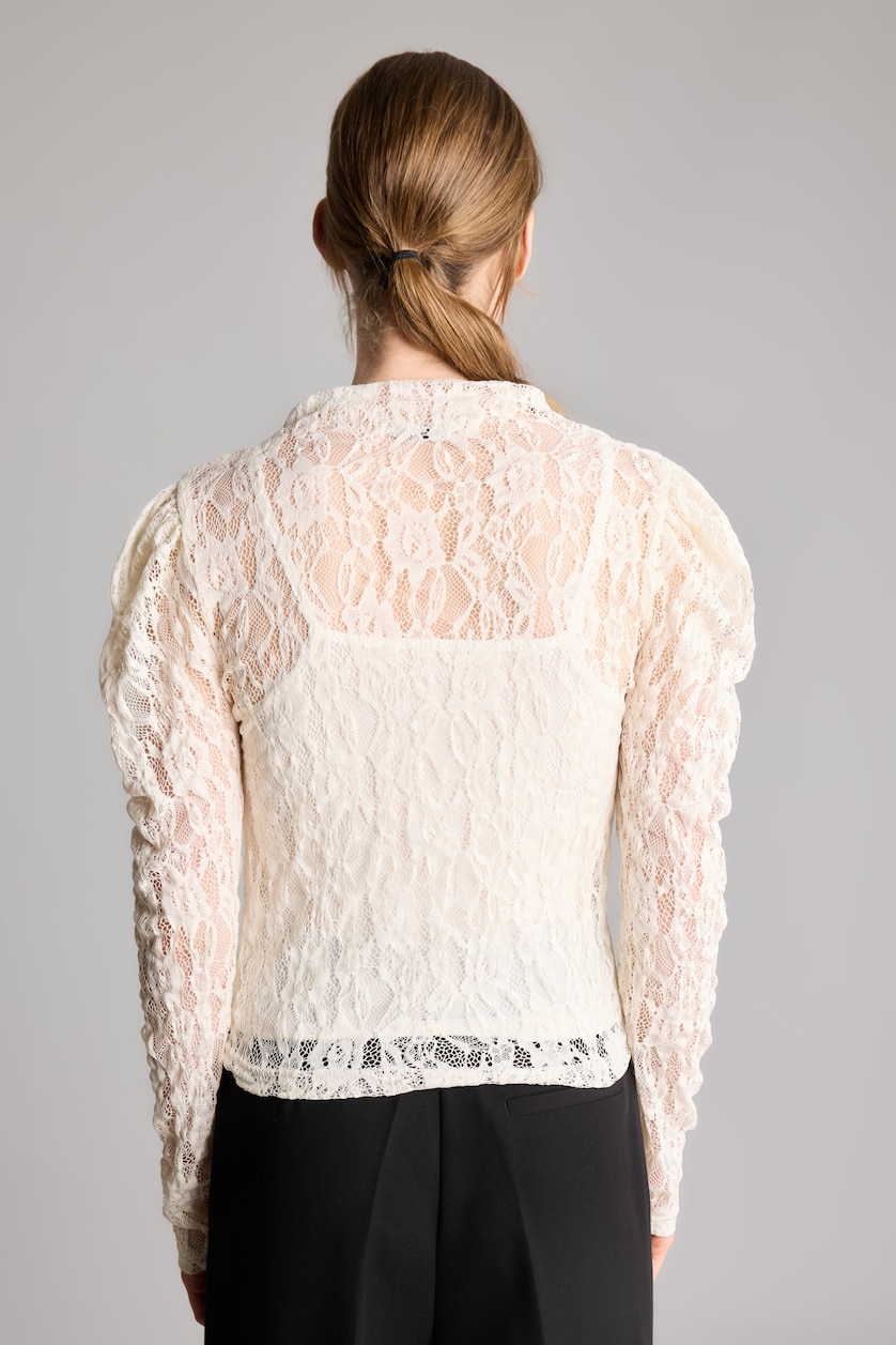 Women Ecru Slim Fit Lace Long Sleeve T-Shirt