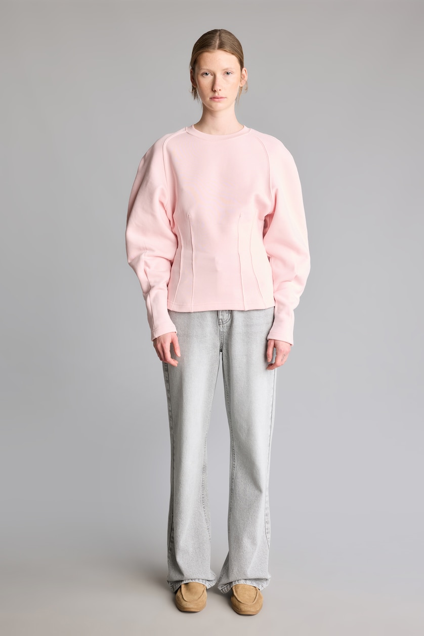 Kadın Pembe Slim Fit Pens Detaylı Basic Sweatshirt