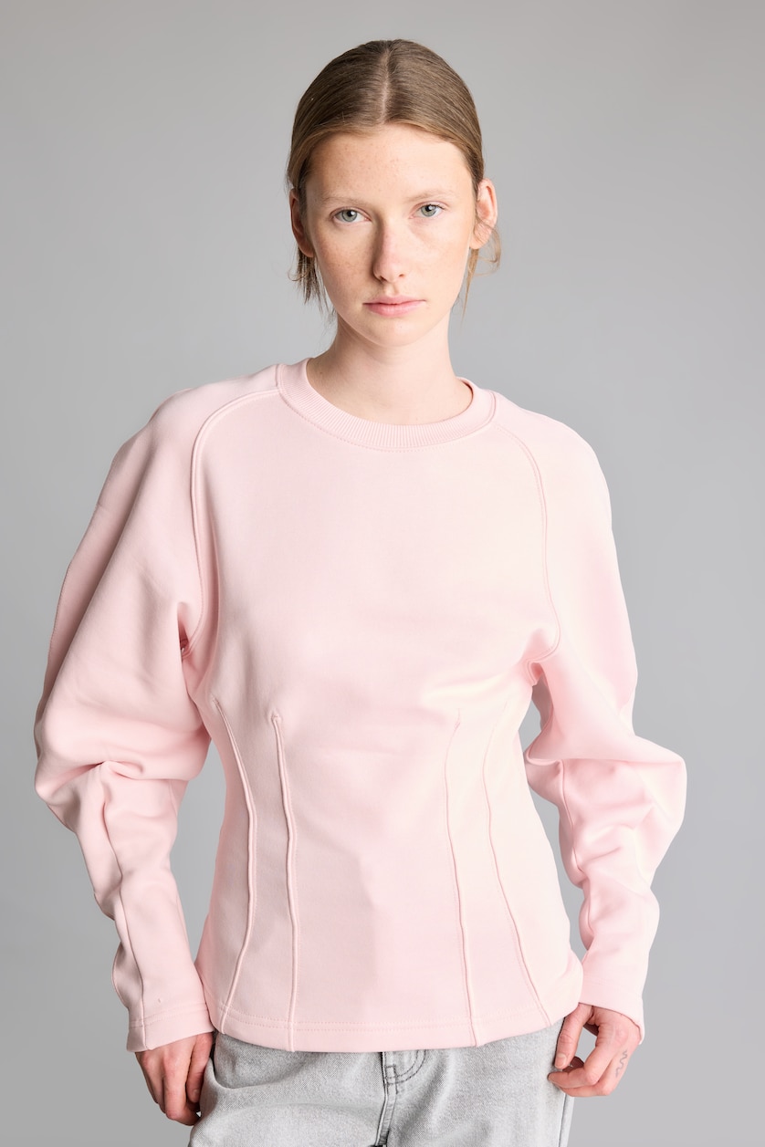 Kadın Pembe Slim Fit Pens Detaylı Basic Sweatshirt