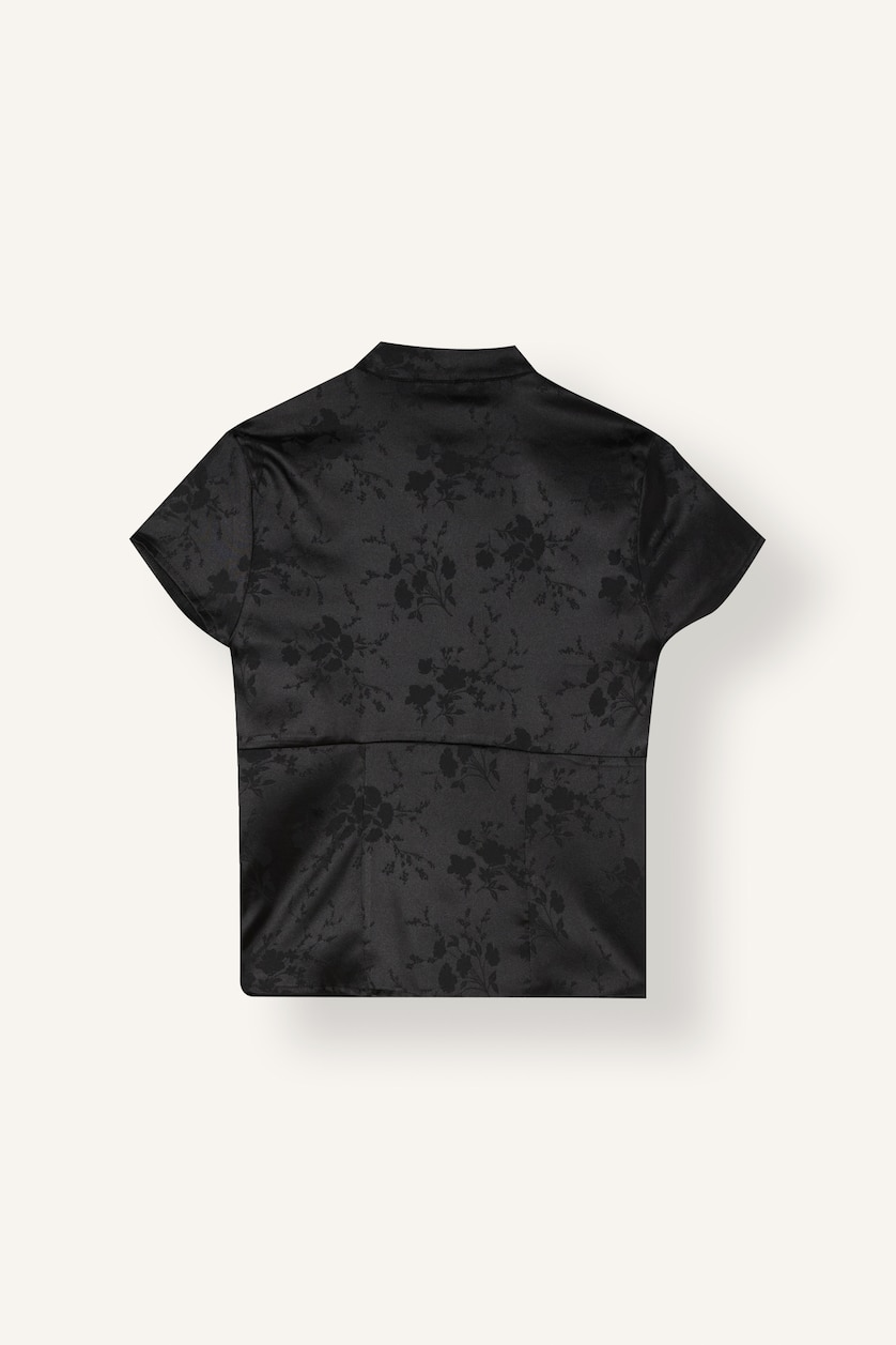 نساء أسود Slim Fit Grandad Collar Blouse