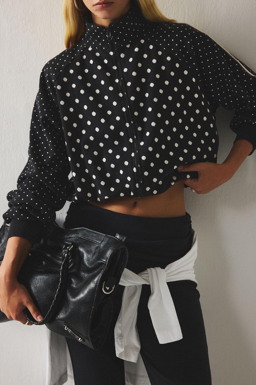 Kadın Siyah Regular Fit Puantiyeli Hırka