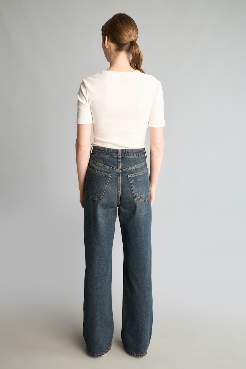 Women Blue High Waist Straight Fit Trousers