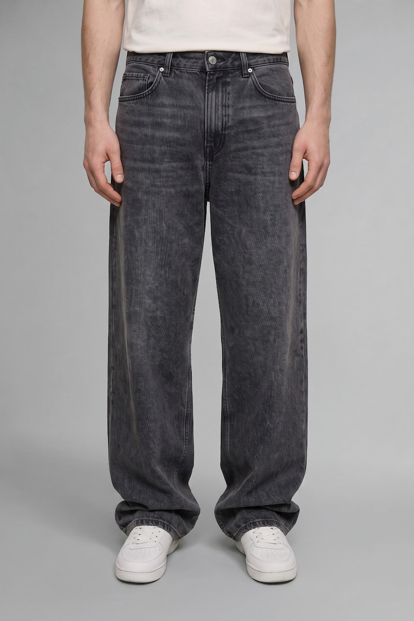 Erkek Antrasit Baggy Fıt Jean