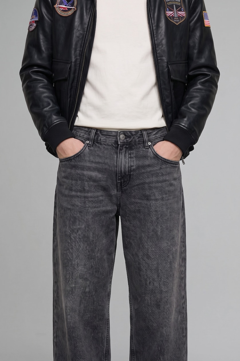 Erkek Antrasit Baggy Fıt Jean