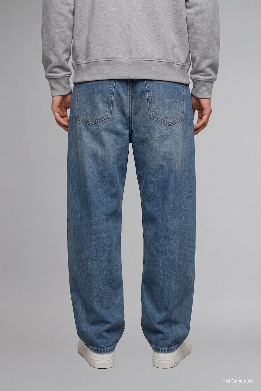 Erkek Mavi Gri Baggy Fıt Jean
