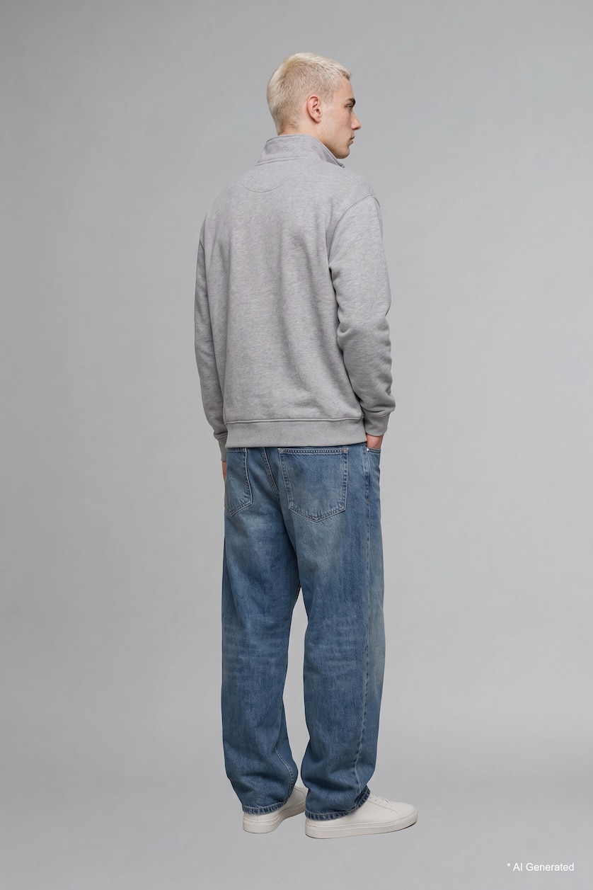 Erkek Mavi Gri Baggy Fıt Jean