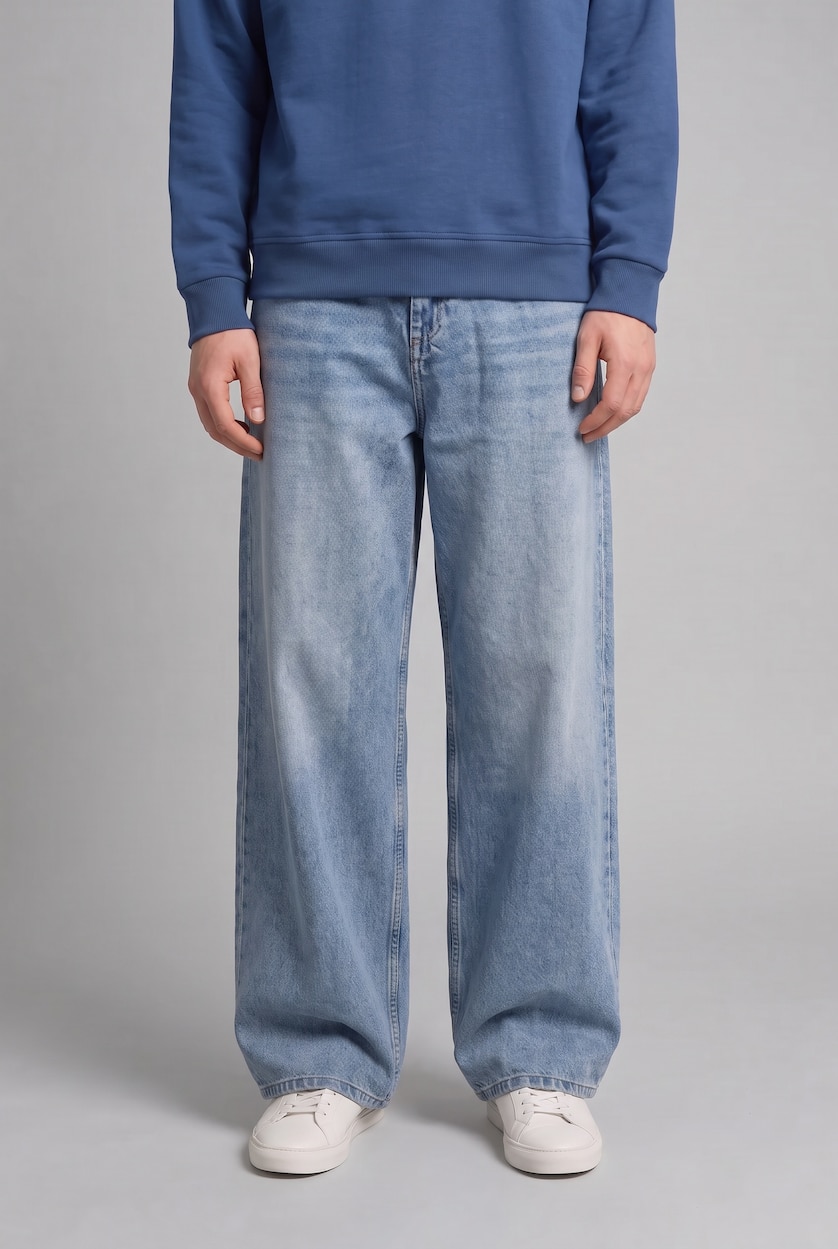 رجال أزرق Normal Waist Baggy Fit Trousers