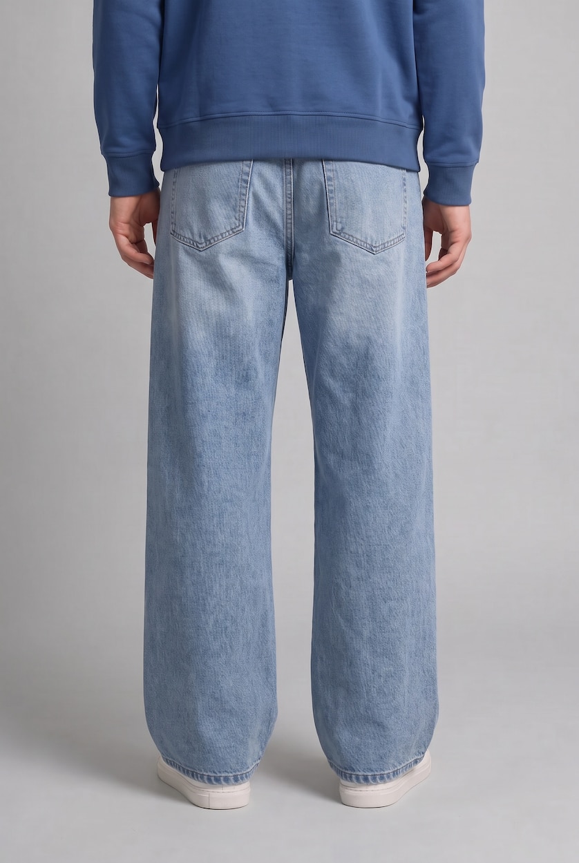 رجال أزرق Normal Waist Baggy Fit Trousers