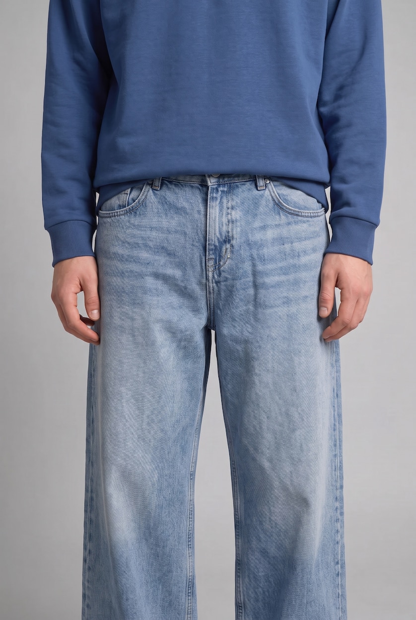 رجال أزرق Normal Waist Baggy Fit Trousers