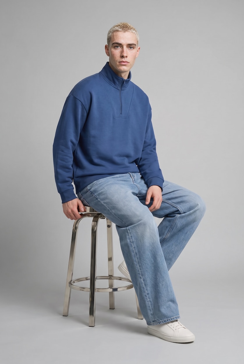 رجال أزرق Normal Waist Baggy Fit Trousers