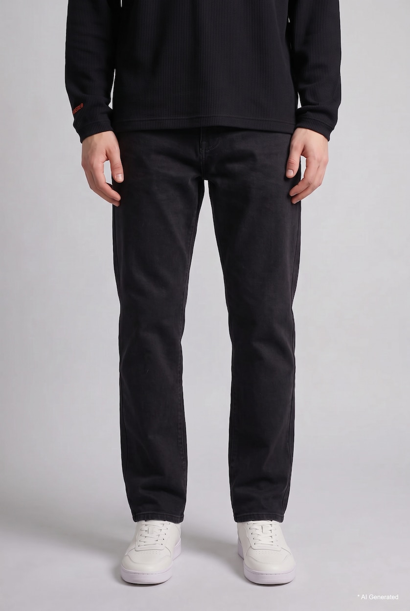MAN Black Straight-Fit Regular-Waist Jeans