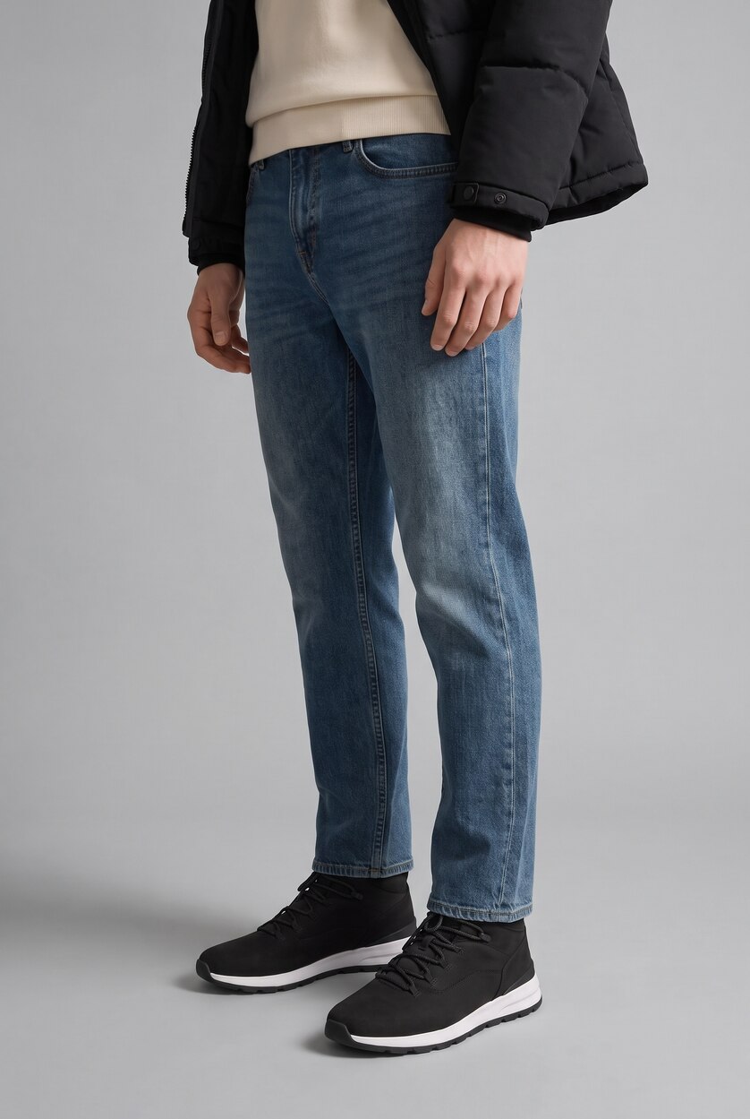 Erkek Koyu Yeşil Straight Fıt Jean
