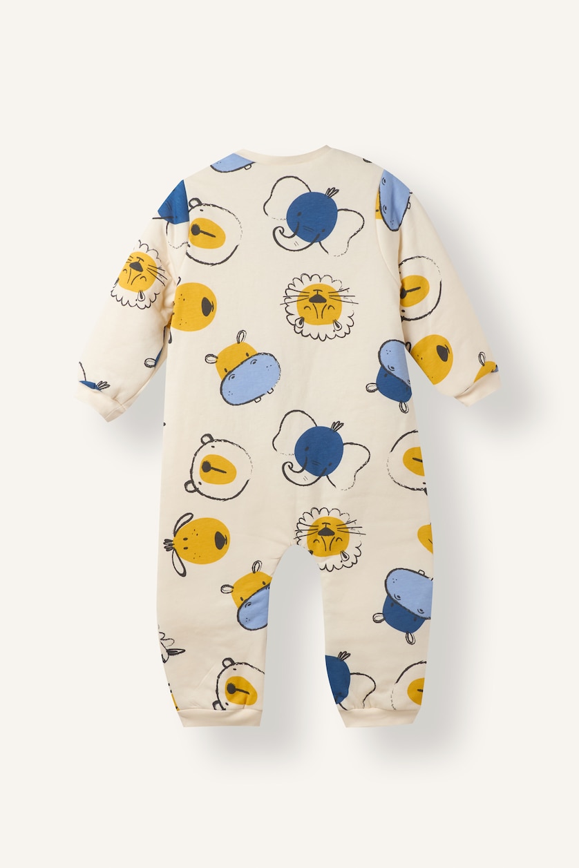 Baby Boys Ecru Man Crew Neck Printed Jumpsuit
