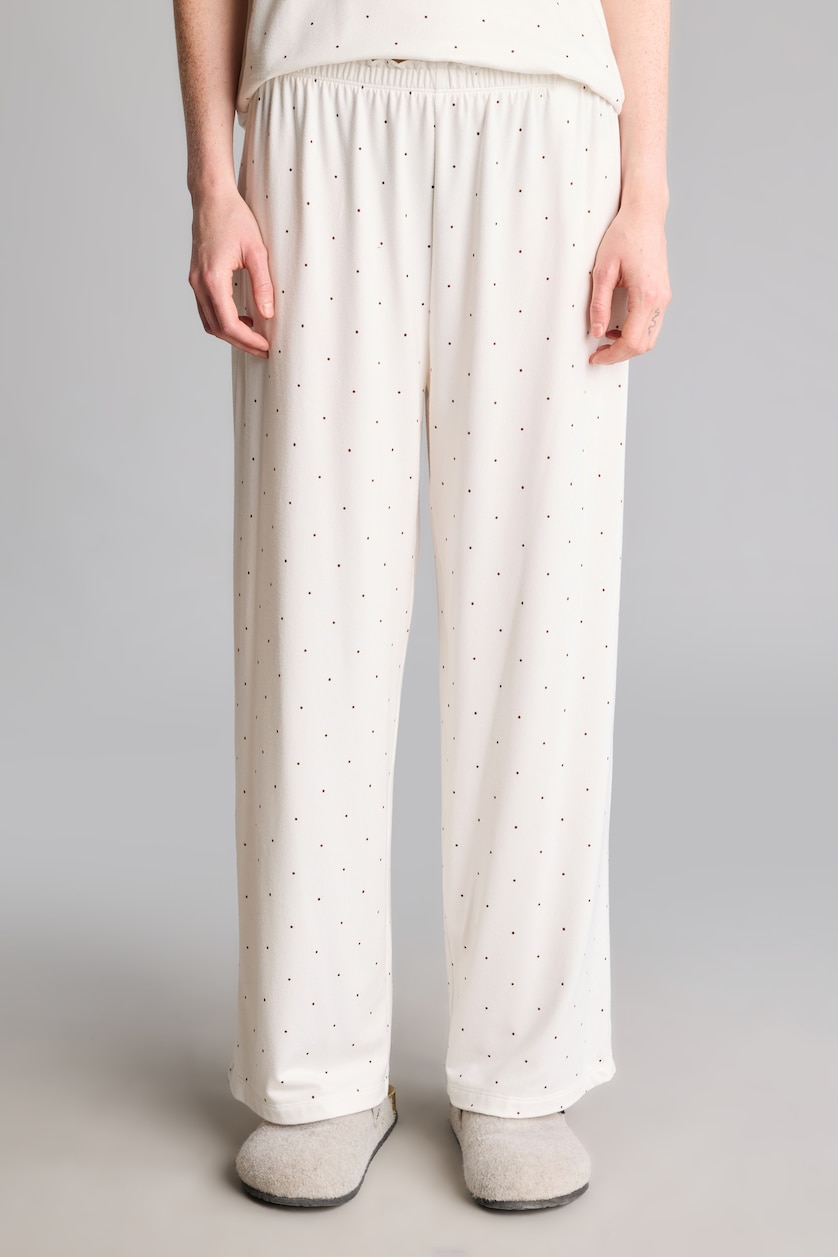 Kadın Ekru Regular Fit V Yaka Desenli Pijama Takım
