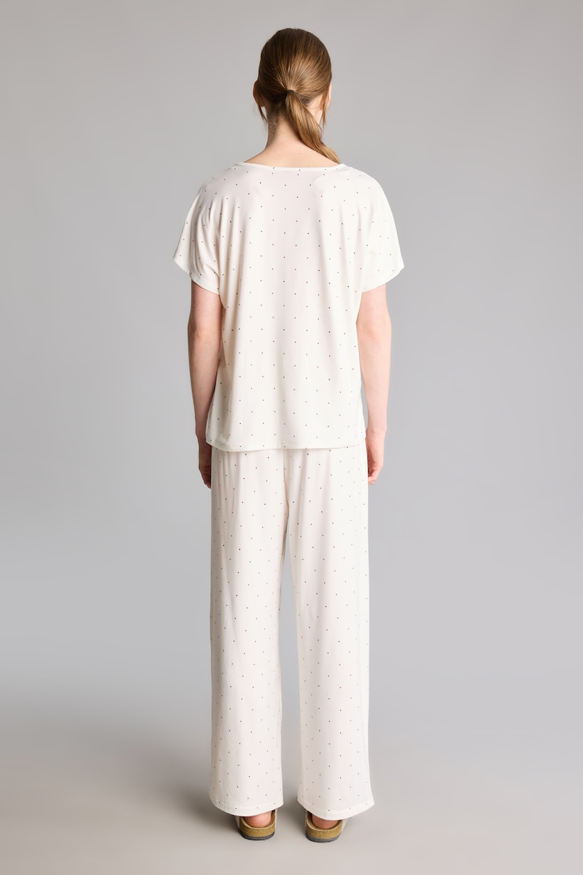Kadın Ekru Regular Fit V Yaka Desenli Pijama Takım