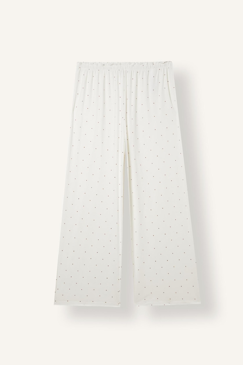 Kadın Ekru Regular Fit V Yaka Desenli Pijama Takım