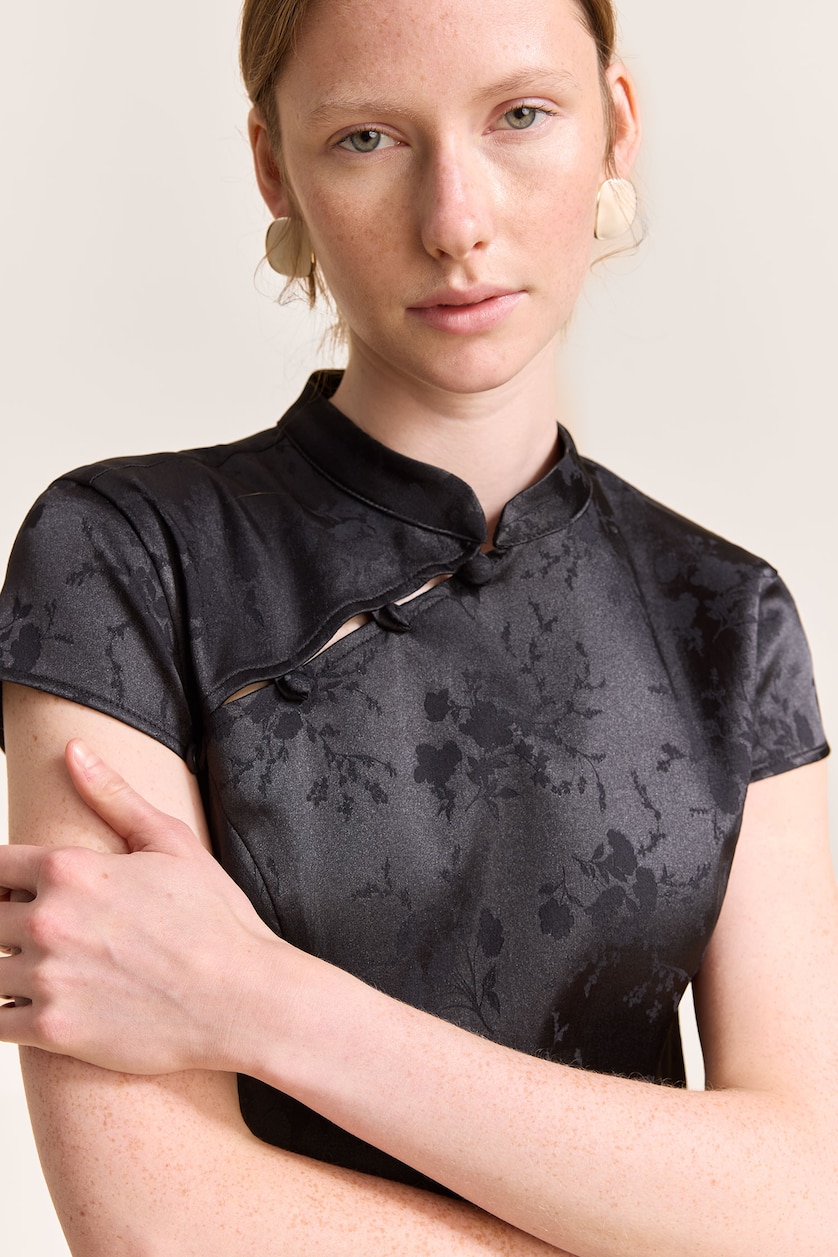 Women Black Satin Midi Dress