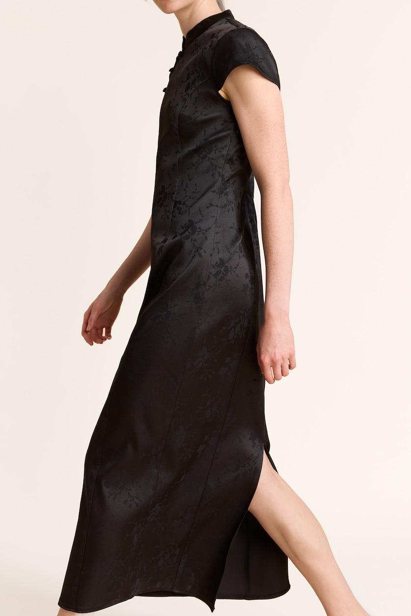 Women Black Satin Midi Dress