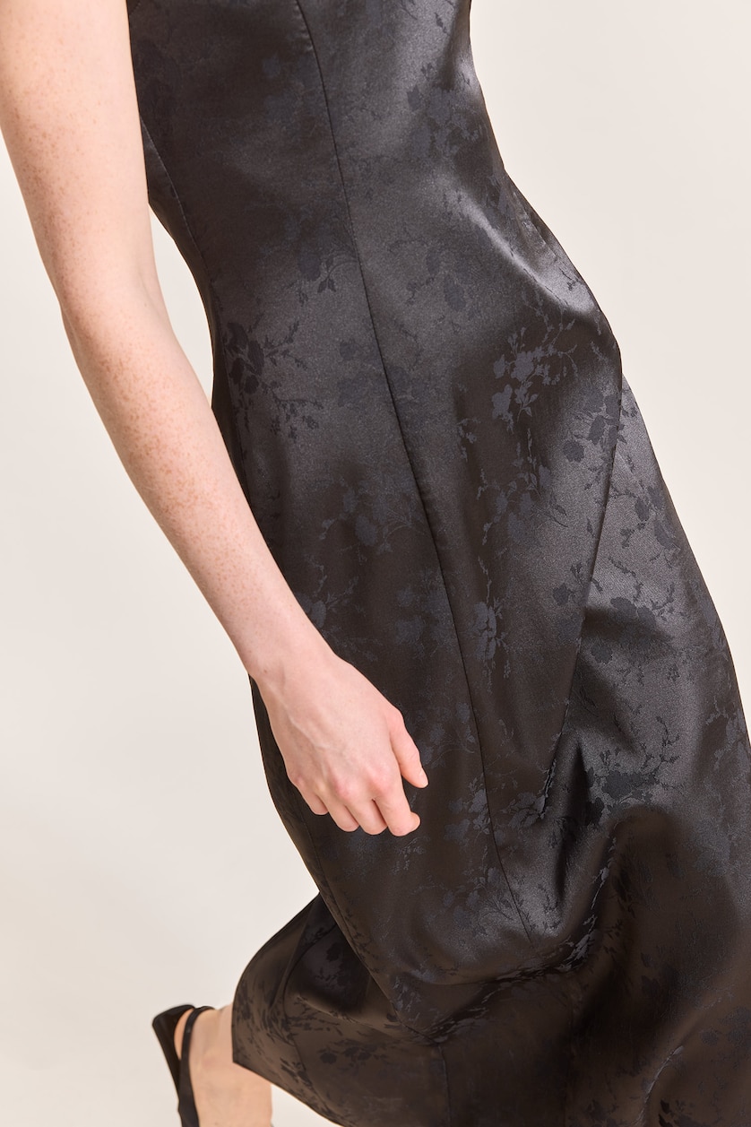 Women Black Satin Midi Dress