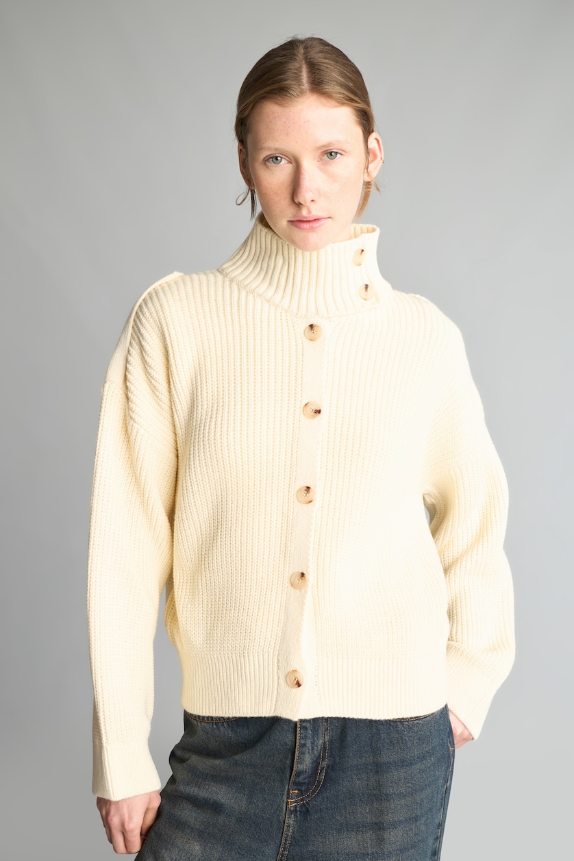 Kadın Ekru Regular Fit Düğmeli Selanik Basic Hırka