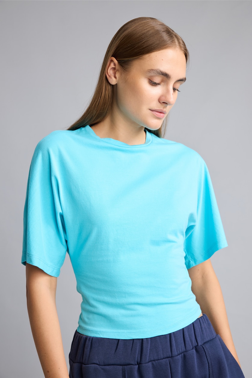 Kadın Deniz Mavisi Slim Fit Basic Tişört