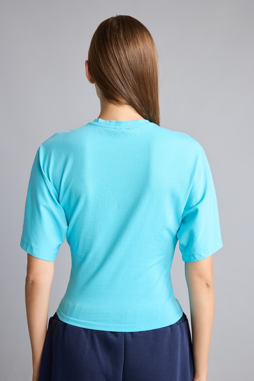 Kadın Deniz Mavisi Slim Fit Basic Tişört