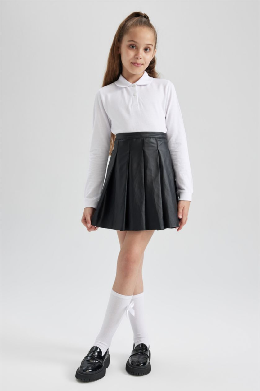 GIRLS & TEENS White تيشيرت بولو كم طويل بيكة قصة عادية