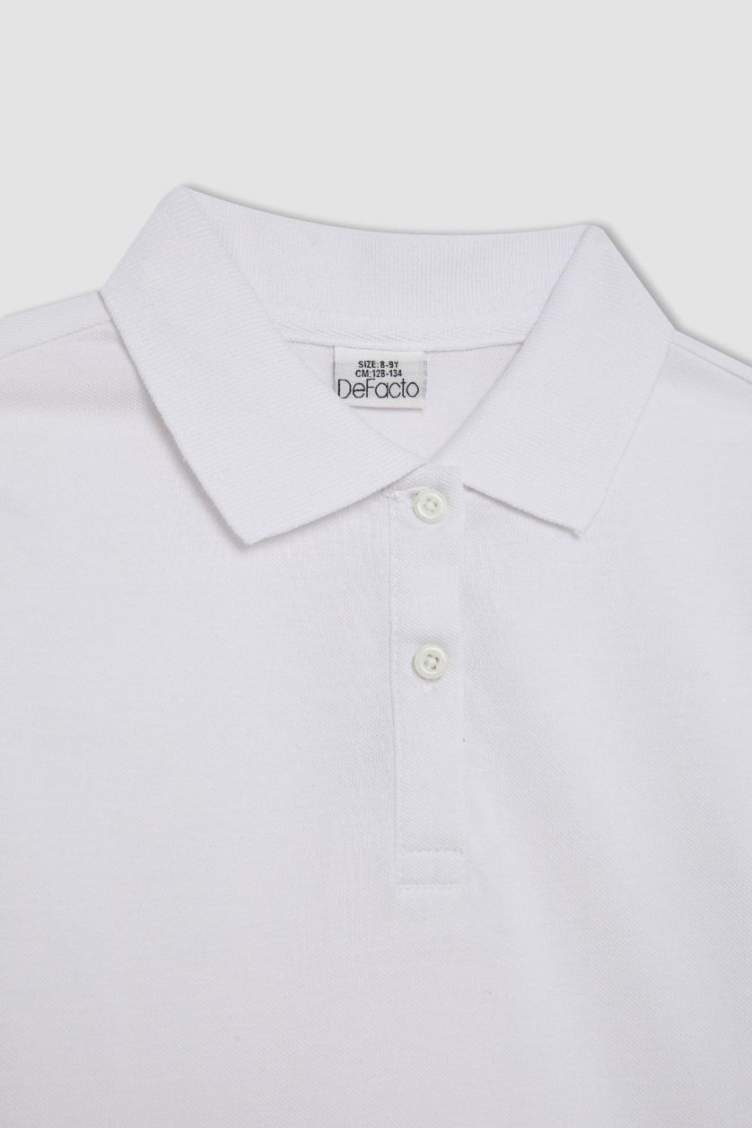 GIRLS & TEENS White Girl Pique Long Sleeve Basic Polo T-Shirt