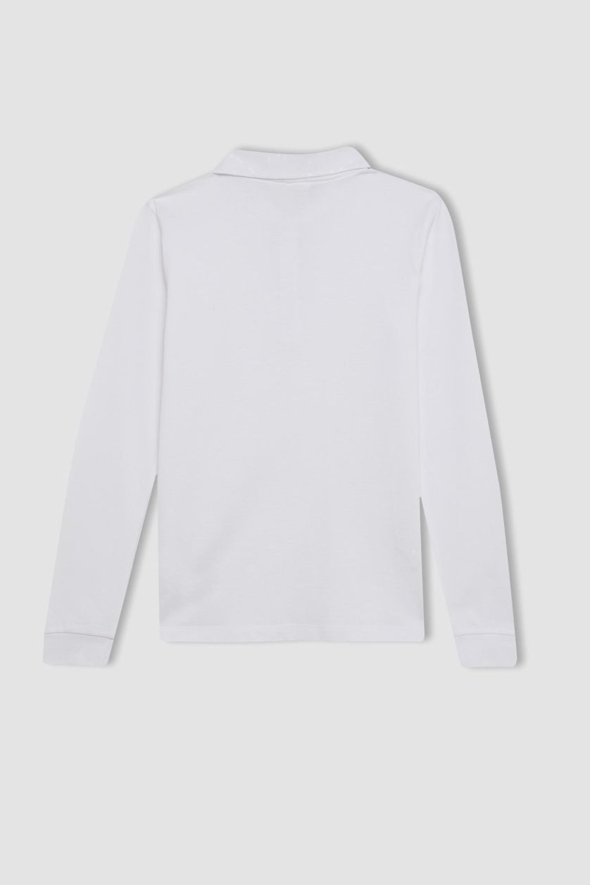 GIRLS & TEENS White Girl Pique Long Sleeve Basic Polo T-Shirt