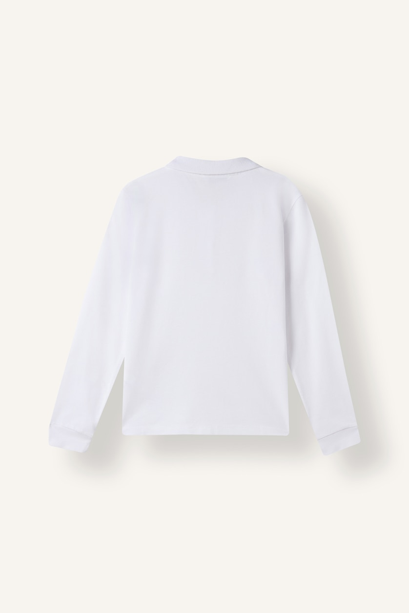 Girls & Teens White Girl Basic White 100% Cotton Pique Crew Neck Long Sleeve Polo T-Shirt