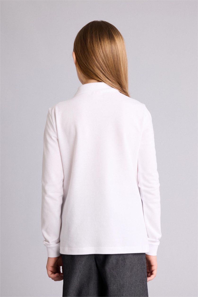 Қыздар Және Жасөспірімдер ақ Қыздарға поло жаға негізгі ұзын жеңді Ұзын жеңді Поло Футболка